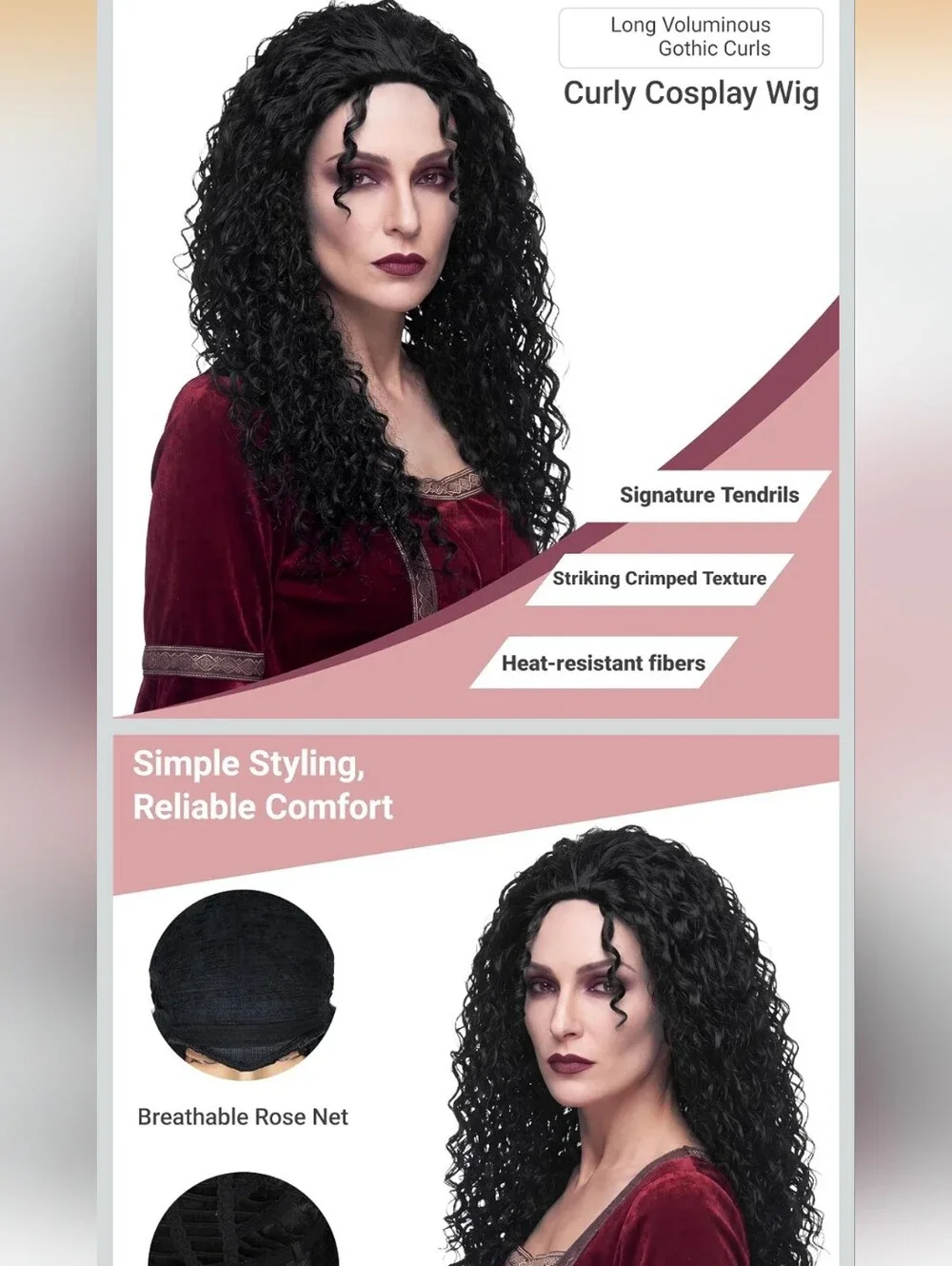 NWT Miss U Hair Women Black Long Spiral Curly Witch Wig for Halloween Cosplay